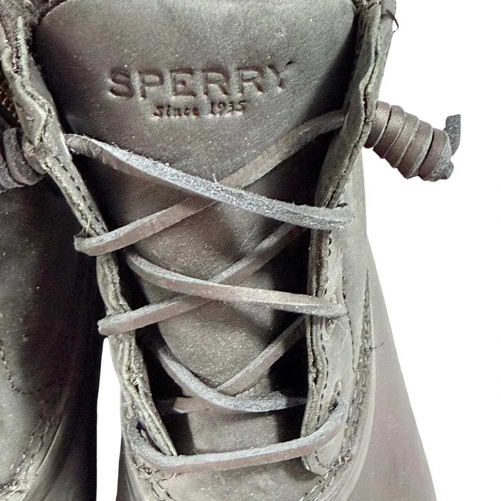 Sperry Saltwater Duck Boots Womens 9 Black Leather Rubber Waterproof Rain Boot